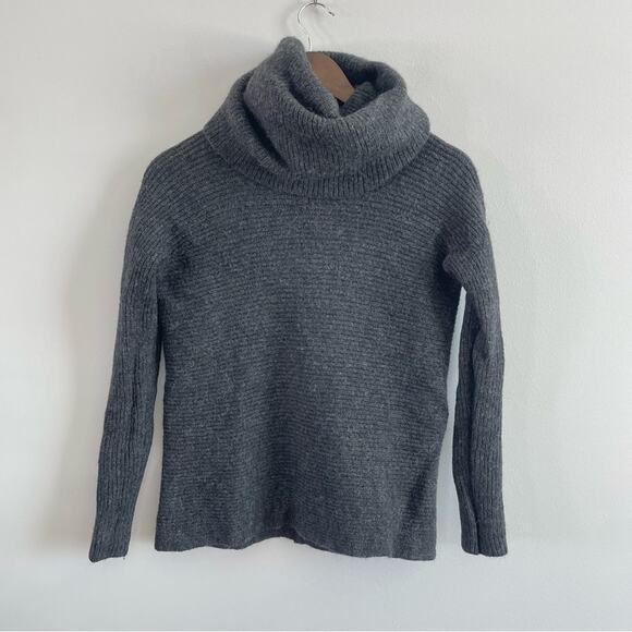 Vince Sweaters - Vince | Charcoal Gray Ribbed Knit Cowl Neck Sweater Wool Alpaca Camel Blend